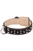 King Nappa Padded Leather Dog Collar with 2 Rows of Spikes