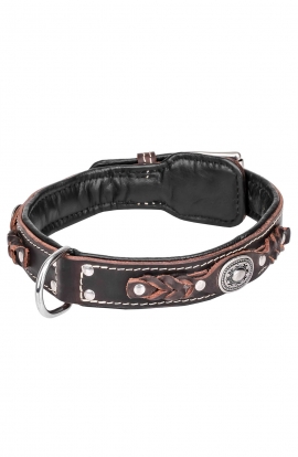 Designer 2 ply Leather Dog Collar with Black Nappa Padding and Nickel Decorations