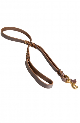 Braded Leather Dog Leash with Double Handle