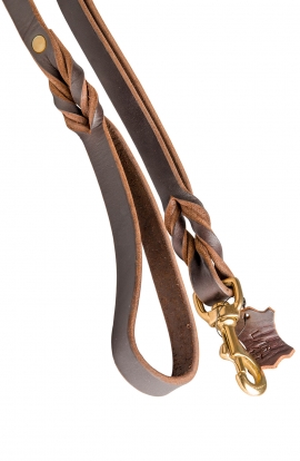 Braded Leather Dog Leash with Double Handle