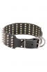 Wide Spiked Leather Dog Collar with 5 Rows of Spikes