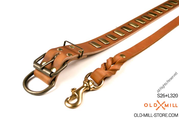 Leather Set of Tan Dog Collar and Braided Leash